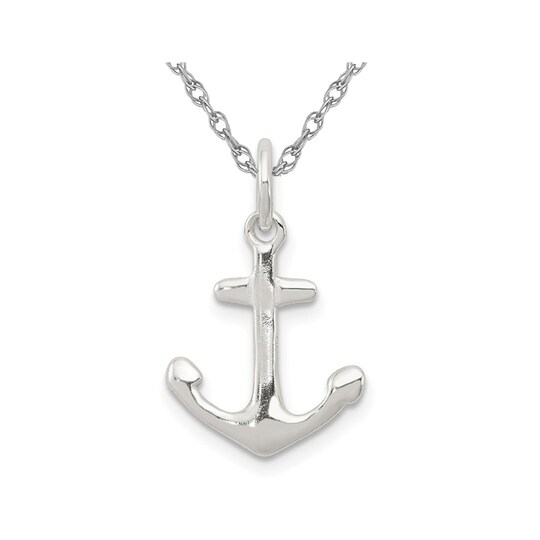 Gem And Harmony Anchor Charm Pendant Necklace in Sterling Silver with Chain